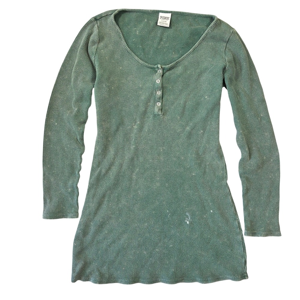 PINK Victoria's Secret Green Waffle Knit Henley Thermal Dress Womens M Lounge